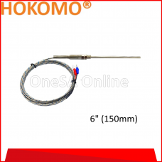HOKOMO TYPE K M8 x 1.0 THERMOCOUPLE C/W 2METER STAINLESS STEEL BRAIDED CABLE, 6" (150mm) , (HTC-K-2M-TMB-6)